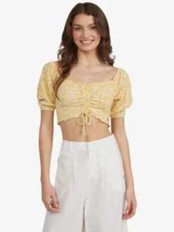 Roxy Flirty Walk Cropped Puff Sleeve Top -Shoreline Mood arjkt03346 roxyw yhv7 frt1