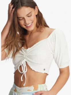 Roxy Flirty Walk Puff Sleeve Crop Top 10 Roxy Flirty Walk Puff Sleeve Crop Top -Shoreline Mood arjkt03380 roxyw wbk0 dtl1