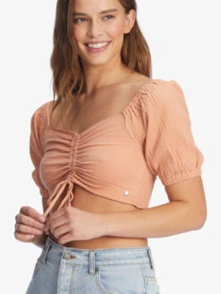 Roxy Flirty Walk Ruched Crop Top -Shoreline Mood arjkt03393 roxyw ckl0 dtl1
