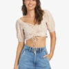 Roxy Flirty Walk Printed Ruched Crop Top