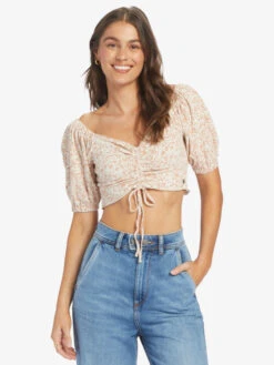 Roxy Flirty Walk Printed Ruched Crop Top