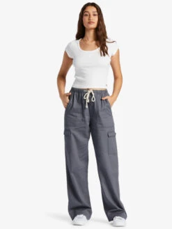 Roxy Precious High-Waisted Canvas Cargo Pants -Shoreline Mood arjnp03262 roxyw kym0 frt9