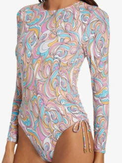 Roxy Warm Sand Onesie Active Cropped UPF 50 Long Sleeve Rashguard -Shoreline Mood arjwr03205 roxyw mdr6 frt3