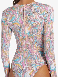 Roxy Warm Sand Onesie Active Cropped UPF 50 Long Sleeve Rashguard -Shoreline Mood arjwr03205 roxyw mdr6 frt5