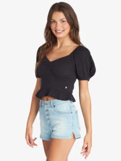 Roxy Life Mirage Woven Puff Sleeve Top -Shoreline Mood arjwt03292 roxyw kvj0 sd1