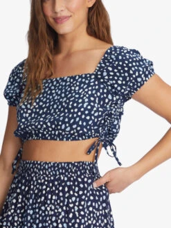 Roxy Dear Amor Indigo Short Sleeve Crop Top -Shoreline Mood arjwt03298 roxyw bsp8 dtl1