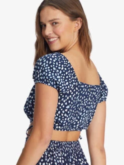 Roxy Dear Amor Indigo Short Sleeve Crop Top -Shoreline Mood arjwt03298 roxyw bsp8 dtl2