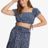 Roxy Dear Amor Indigo Short Sleeve Crop Top