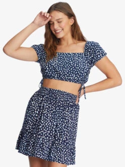 Roxy Dear Amor Indigo Short Sleeve Crop Top