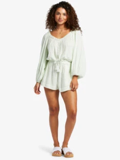 Roxy What A Vibe Long Sleeve Crop Top -Shoreline Mood arjwt03315 roxyw gbg0 frt9