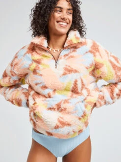 Roxy Bonfire On The Beach Half-Zip Pullover Fleece -Shoreline Mood erjft04638 roxym cpq6 frt2