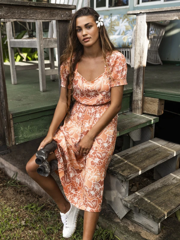 Roxy Palmy Breeze Printed Short Sleeve Midi Dress 1 Roxy Palmy Breeze Printed Short Sleeve Midi Dress