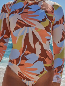 Roxy Floraldelic Printed Long Sleeve UPF 50 Swimsuit -Shoreline Mood erjwr03614 roxyl cpq6 bck2