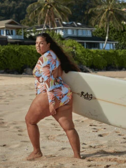 Roxy Floraldelic Printed Long Sleeve UPF 50 Swimsuit -Shoreline Mood erjwr03614 roxyl cpq6 bck3