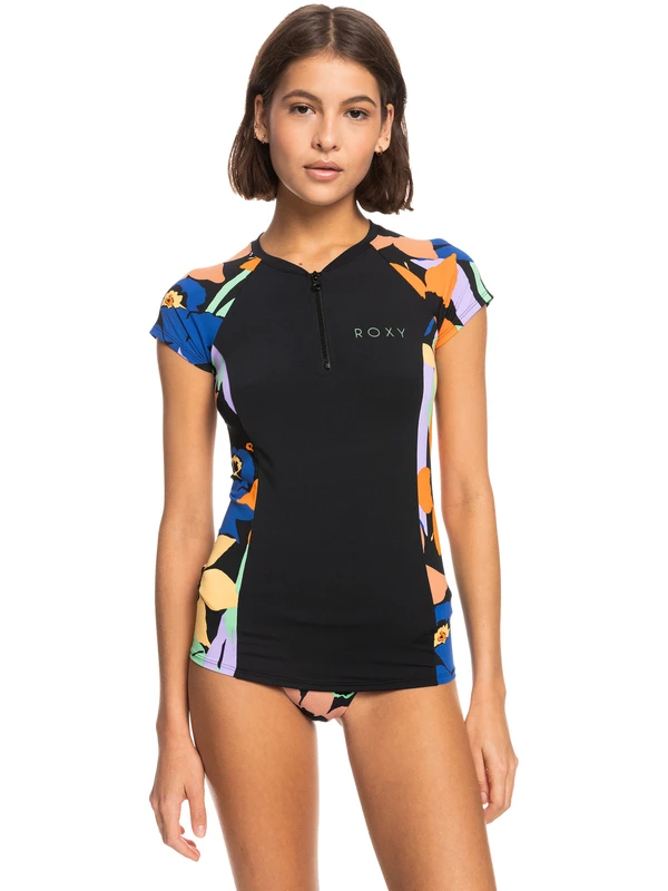 Roxy Caps Sleeve Short Sleeve Zip-Up Rashguard 1 Roxy Caps Sleeve Short Sleeve Zip-Up Rashguard