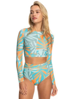 Roxy Pro Nose Ride Long Sleeve Cropped Rashguard -Shoreline Mood erjwr03666 roxyw bhb6 frt1
