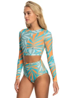 Roxy Pro Nose Ride Long Sleeve Cropped Rashguard -Shoreline Mood erjwr03666 roxyw bhb6 frt2