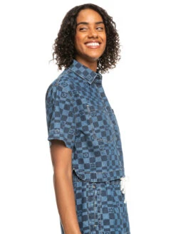 Roxy Blue Wave Club Printed Short Sleeve Denim Shirt -Shoreline Mood erjwt03579 roxyw xbbb frt2