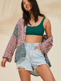 Roxy Eva Denim Shorts -Shoreline Mood urjds03017 roxym bfg0 bck2